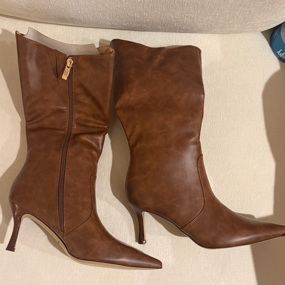 Brown Leather calf-High Boots